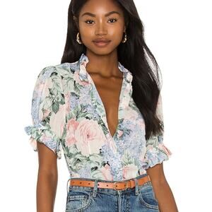 SELKIE The Bistro Chiffon Floral Ruffled Blouse NWT US MEDIUM
